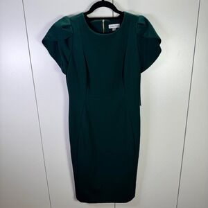 NWT Calvin Klein Women 8 Sheath Dress Short Puff Sleeve Green Hoiday Chic Classy